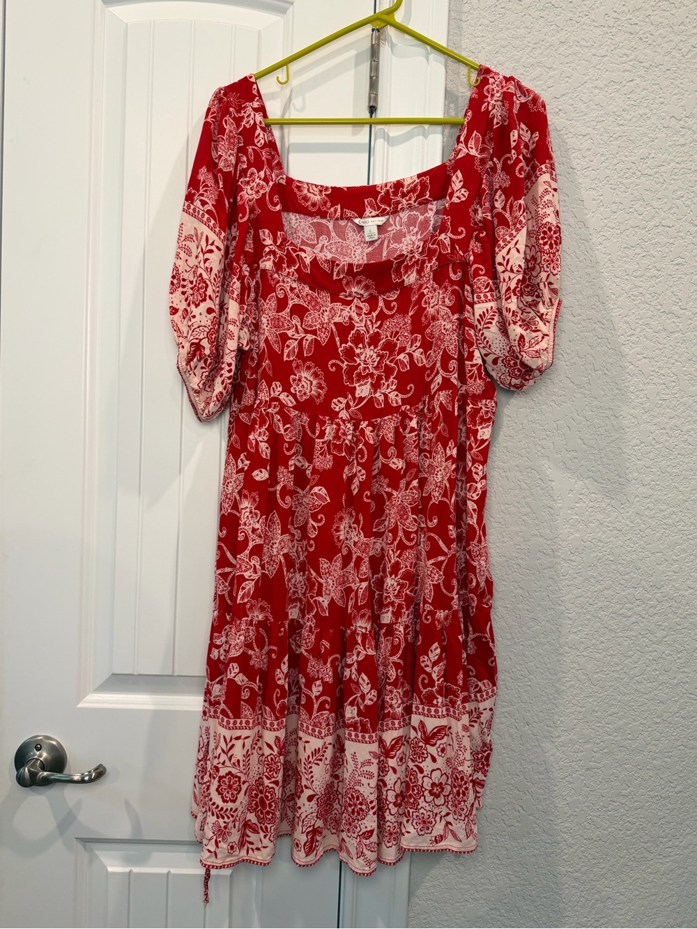 Cato Red and White Floral Square-Neck Midi Dress